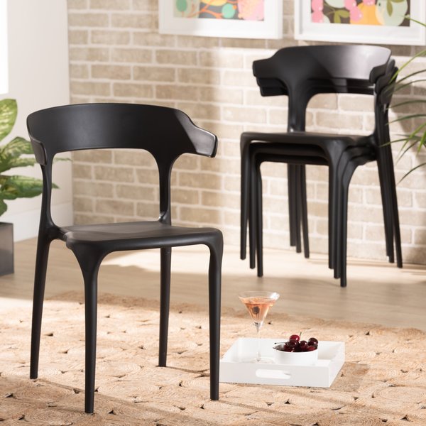 Baxton Studio Gould Modern Transtional Black Plastic Dining Chair Set (4PC) 193-4PC-12024-ZORO